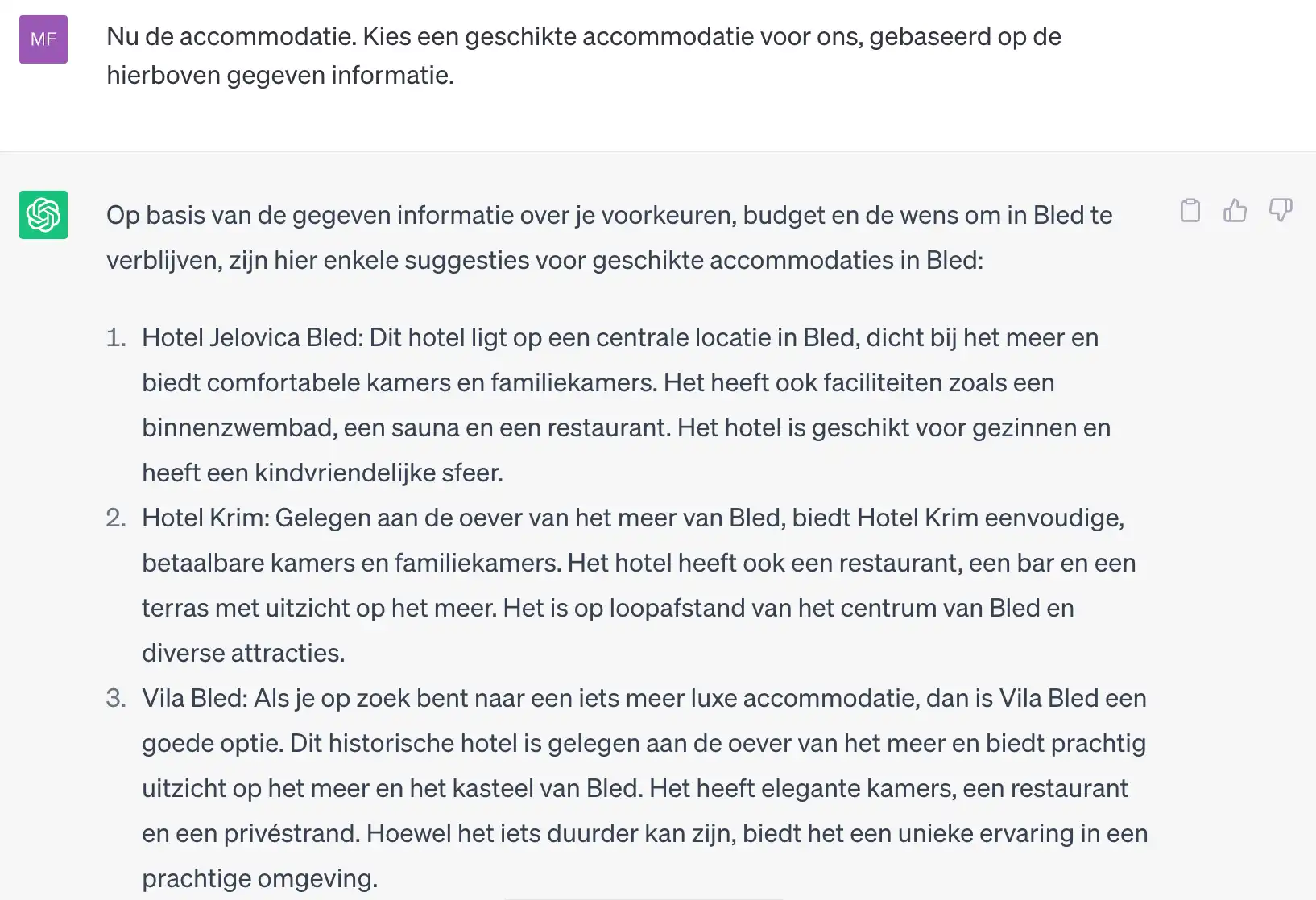 Prompt ChatGPT accommodatie