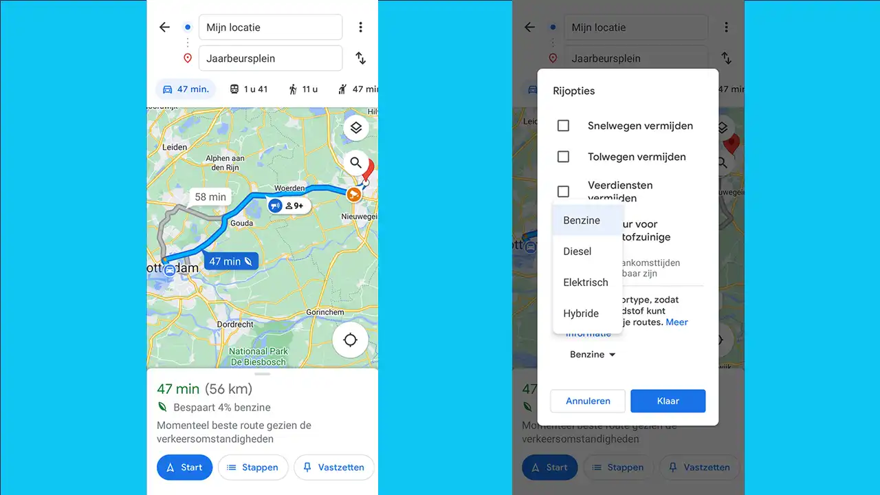 Google maps zuinige route