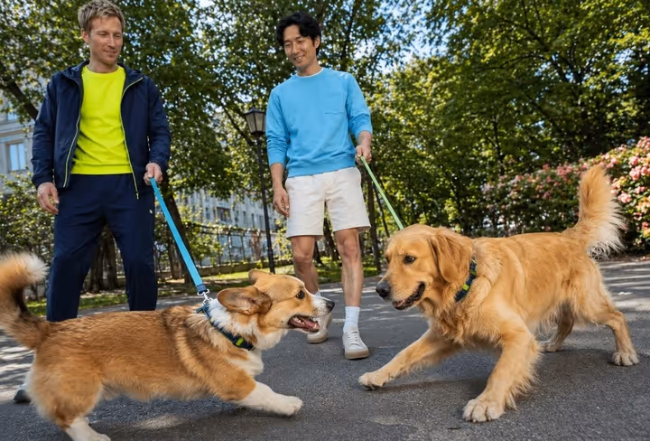 vrienden laten samen hun honden uit
