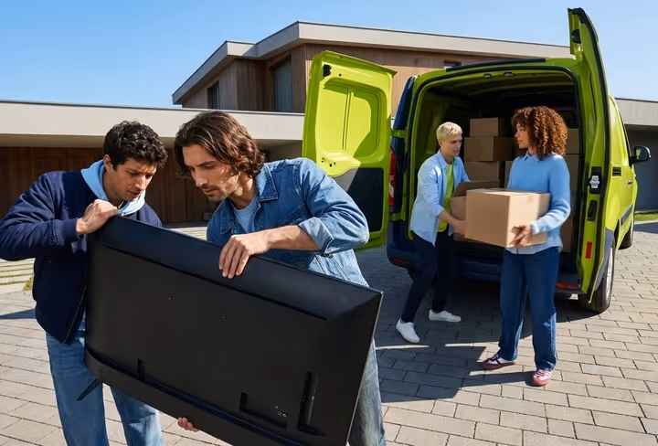 vrienden helpen elkaar verhuizen