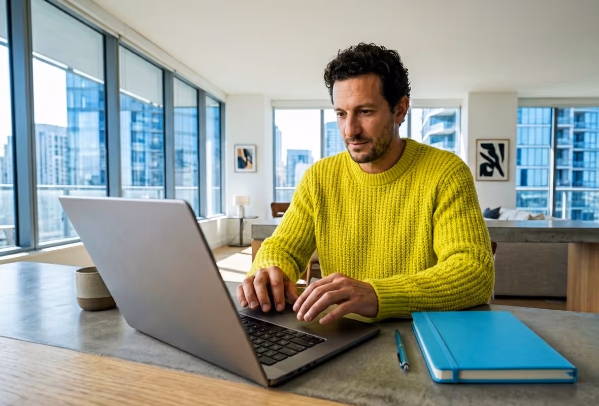 Man achter laptop