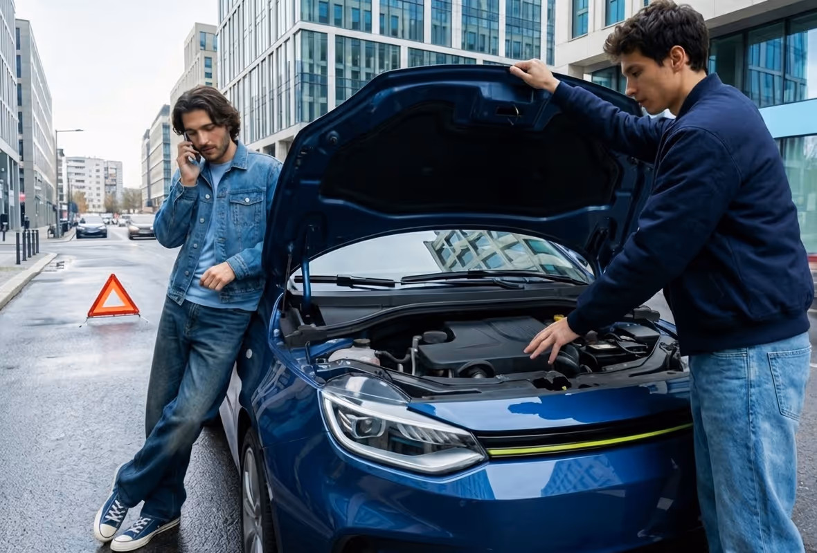 Twee mannen met autopech