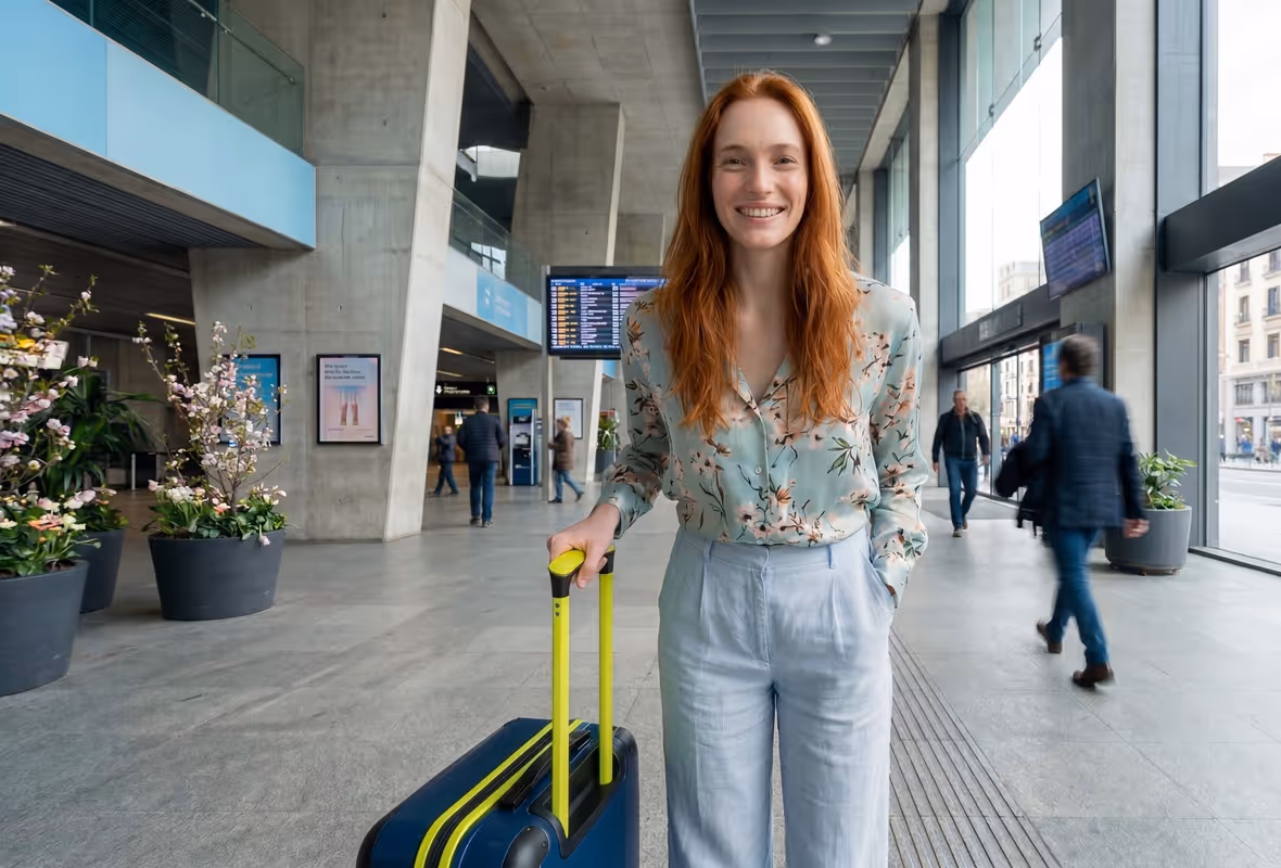 Vrouw op reis met koffer