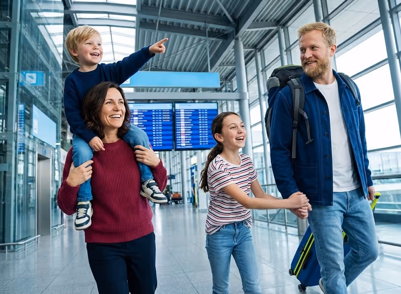 Gezin op het vliegveld